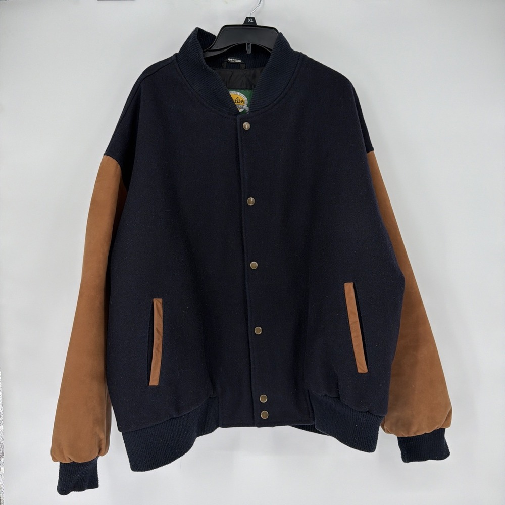 Cabela's Jacket Mens 2XL Blue Wool Leather Varsity Snap Outdoor Canada Hunting - Picture 8 of 16